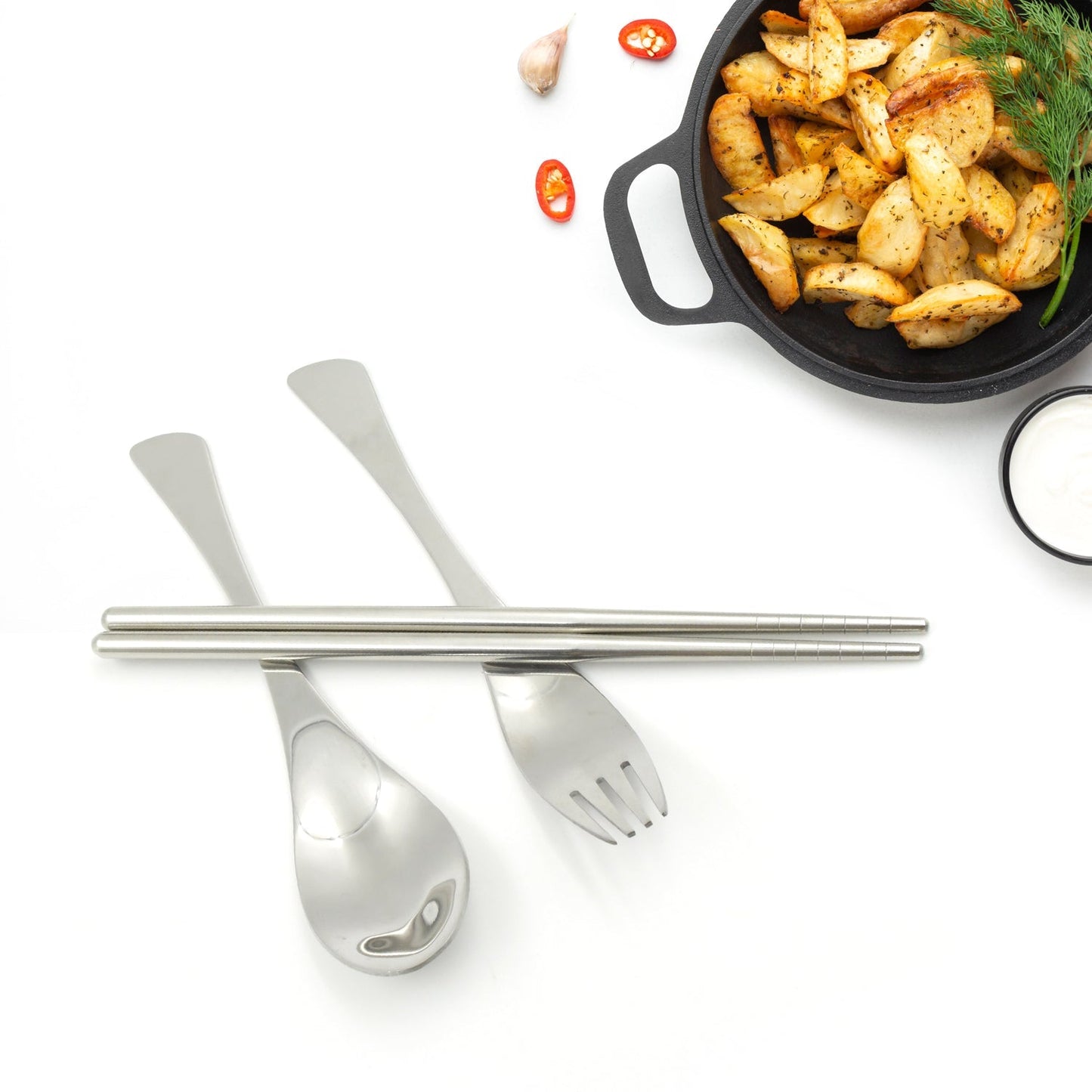 Picnic Dinner Spoon Fork Chopsticks Cutlery Tablewares Set Traveling Spoon Set High Quality Cutlery Set (4 PC / 1 Set )