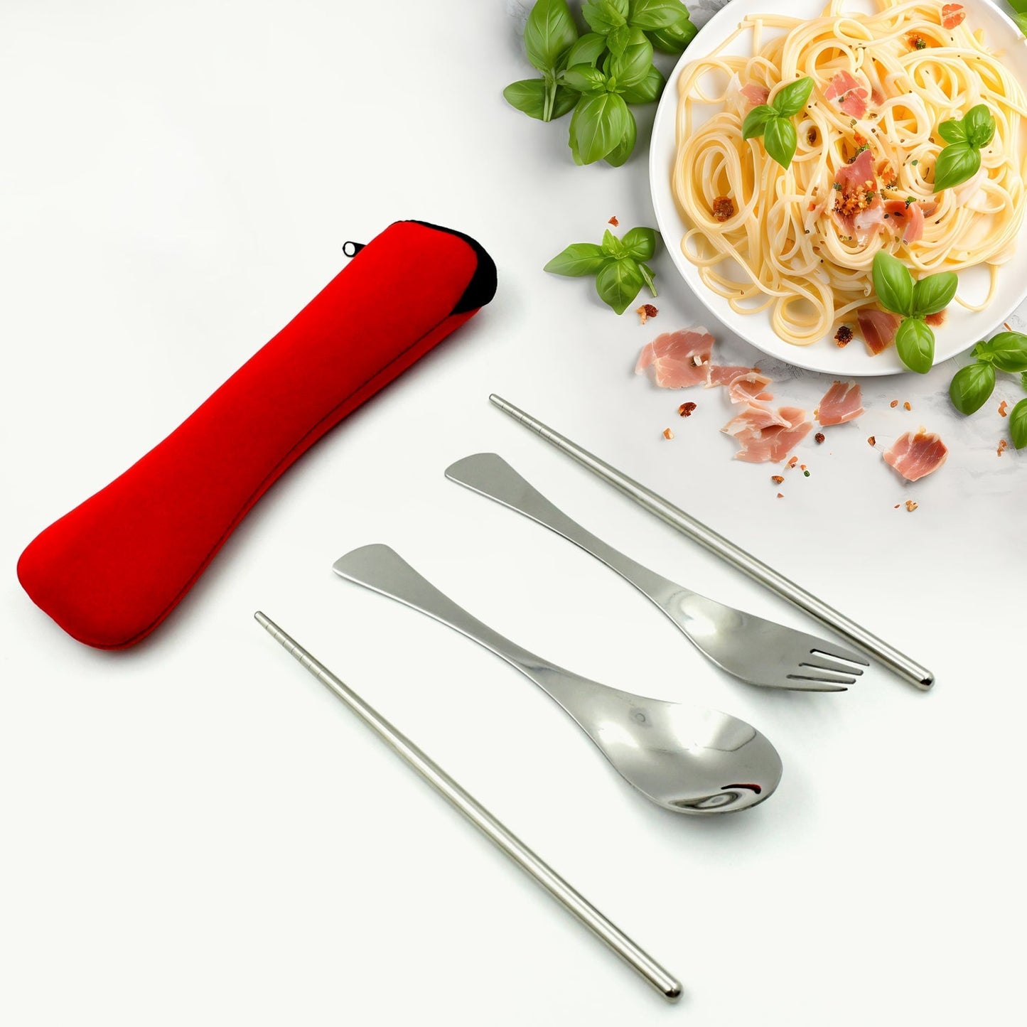 Picnic Dinner Spoon Fork Chopsticks Cutlery Tablewares Set Traveling Spoon Set High Quality Cutlery Set (4 PC / 1 Set )