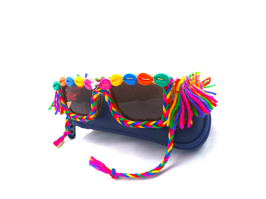 Handmade Navratri Sunglasses with Cowrie Shells & Colorful Threads – Ethnic Garba Goggles