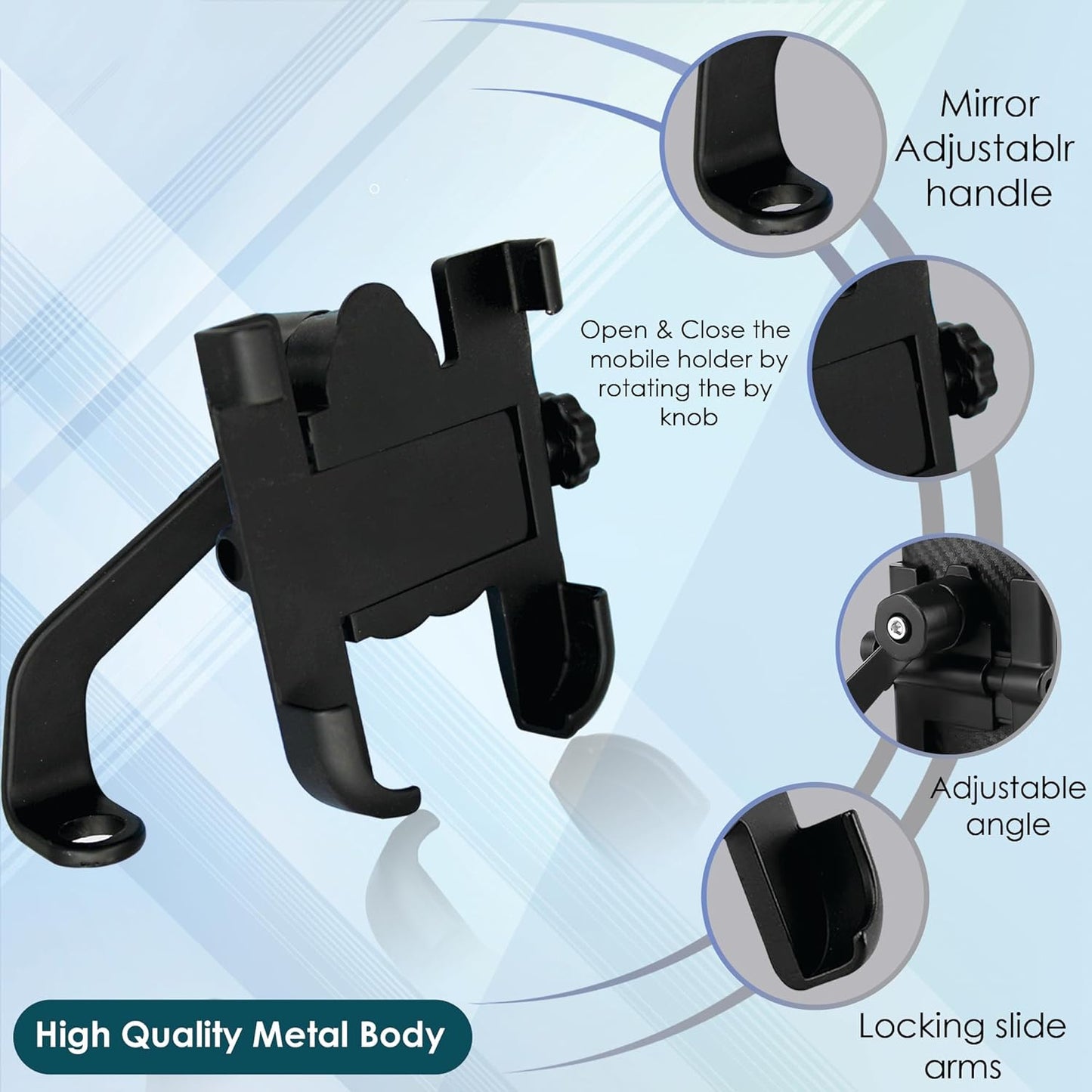 Full Metal Body Bike Scooty 360 Degree Rotating Mobile Holder Stand For Bicycle Motorcycle Scooty For Maps And Gps Navigation Fits All Smartphones (1 Pc)