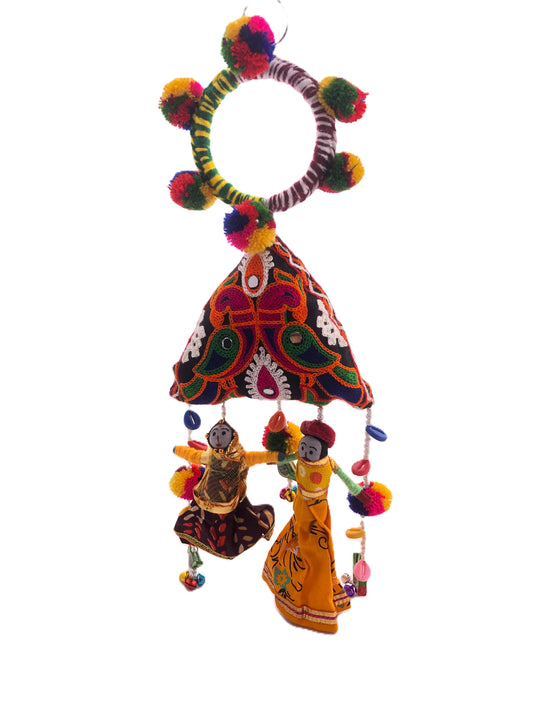 Handmade Rajasthani Doll Waist Zudo with Mirror Work & Pom-Poms – Navratri Garba Accessory