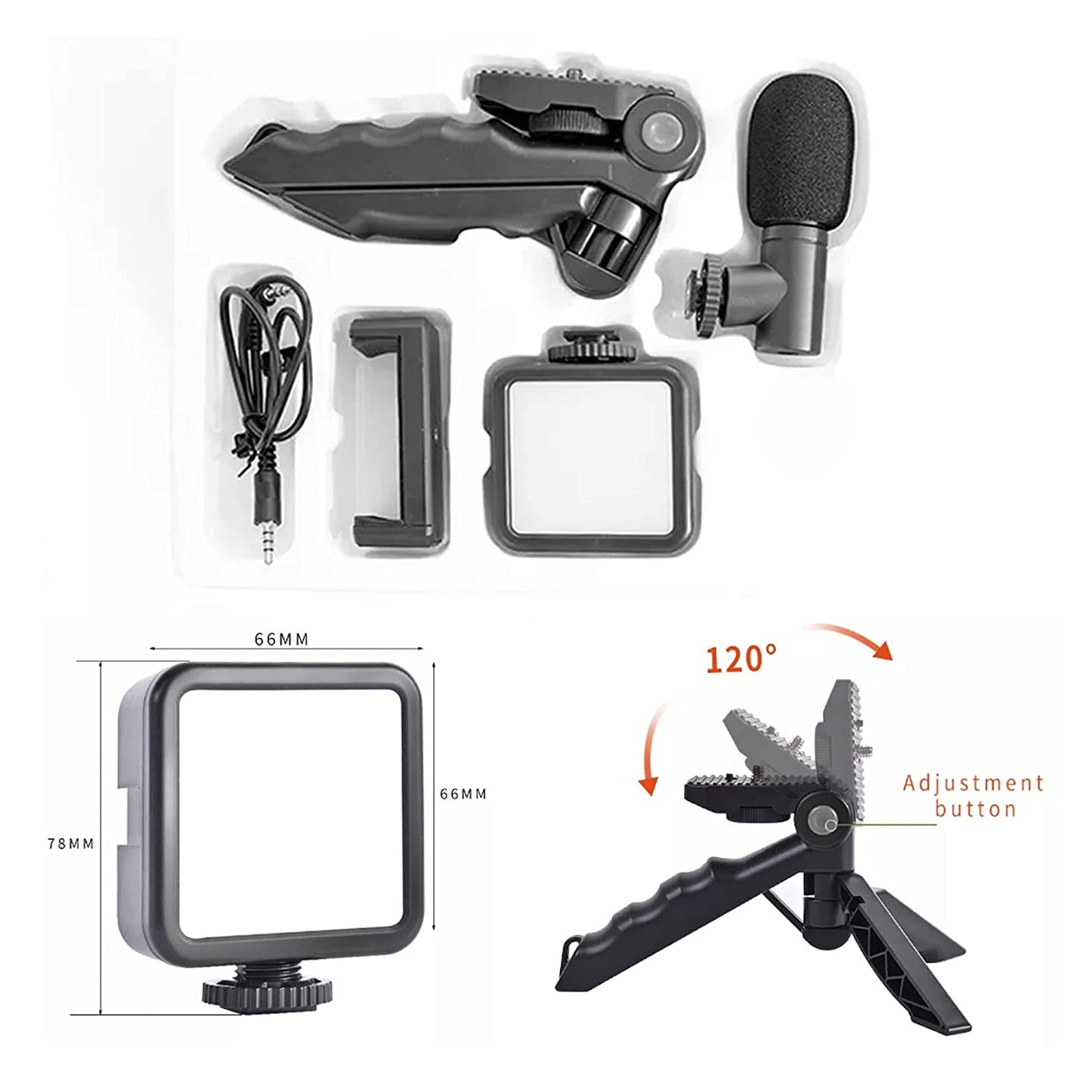 Vlogging Kit For Video Making With Mic Mini Tripod Stand Led Light Phone Holder Clip For Making Videos