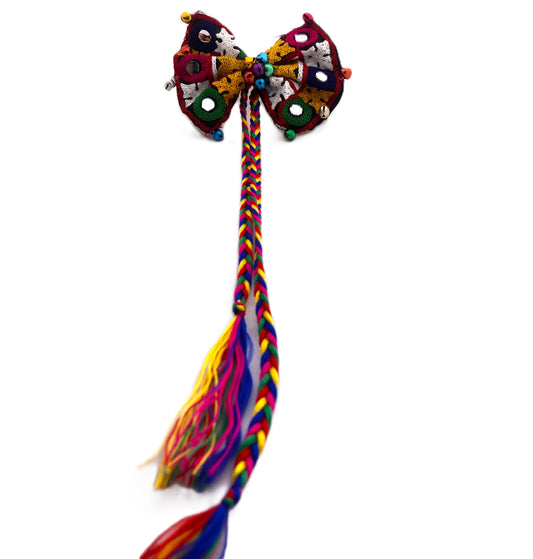 Handmade Mirror Work Hair Brooch with Bells – Traditional Navratri Hair Accessory