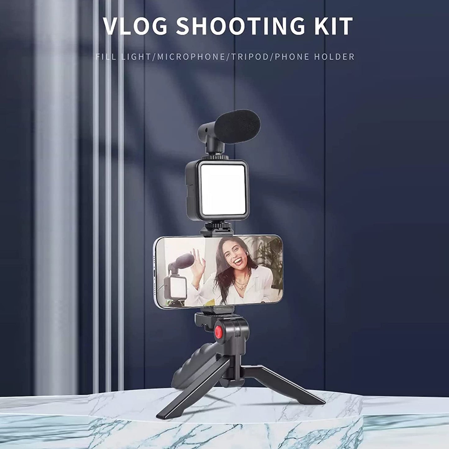 Vlogging Kit For Video Making With Mic Mini Tripod Stand Led Light Phone Holder Clip For Making Videos