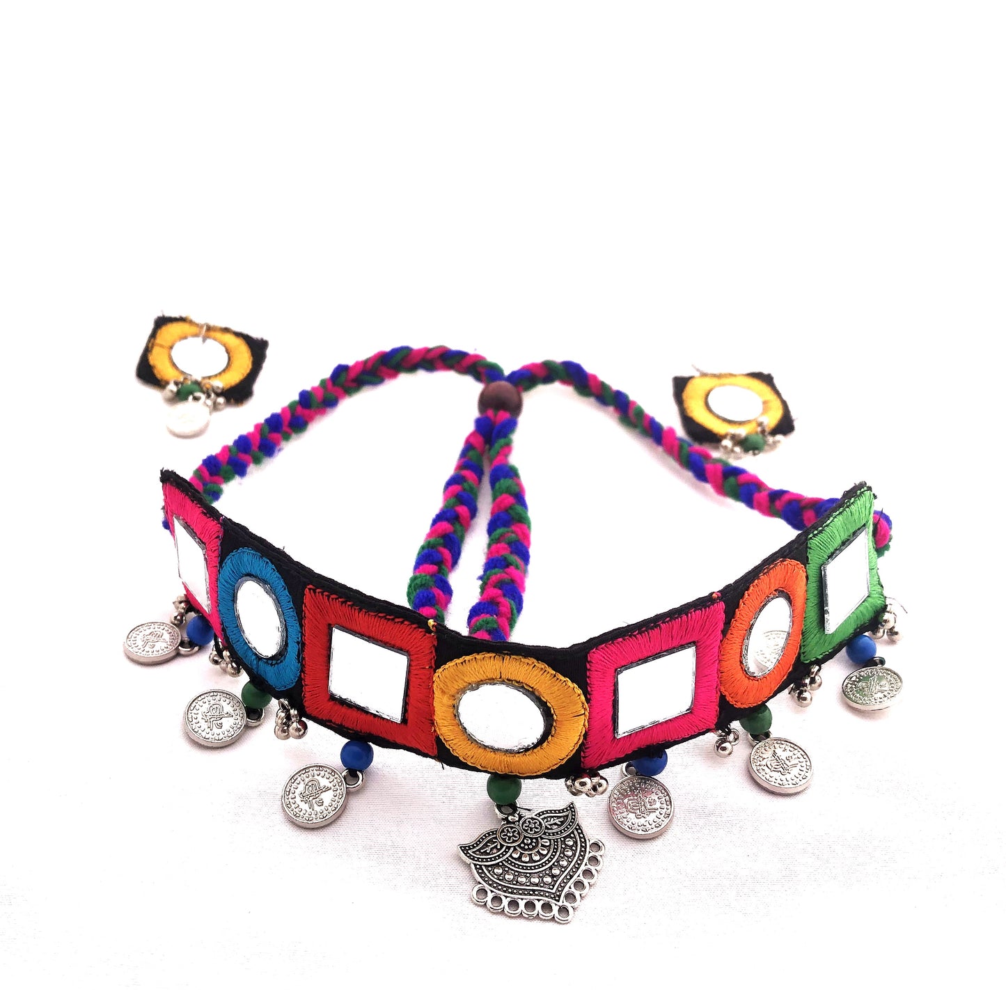 Trendy Handmade Mirror Work Choker Necklace & Earrings Set for Women