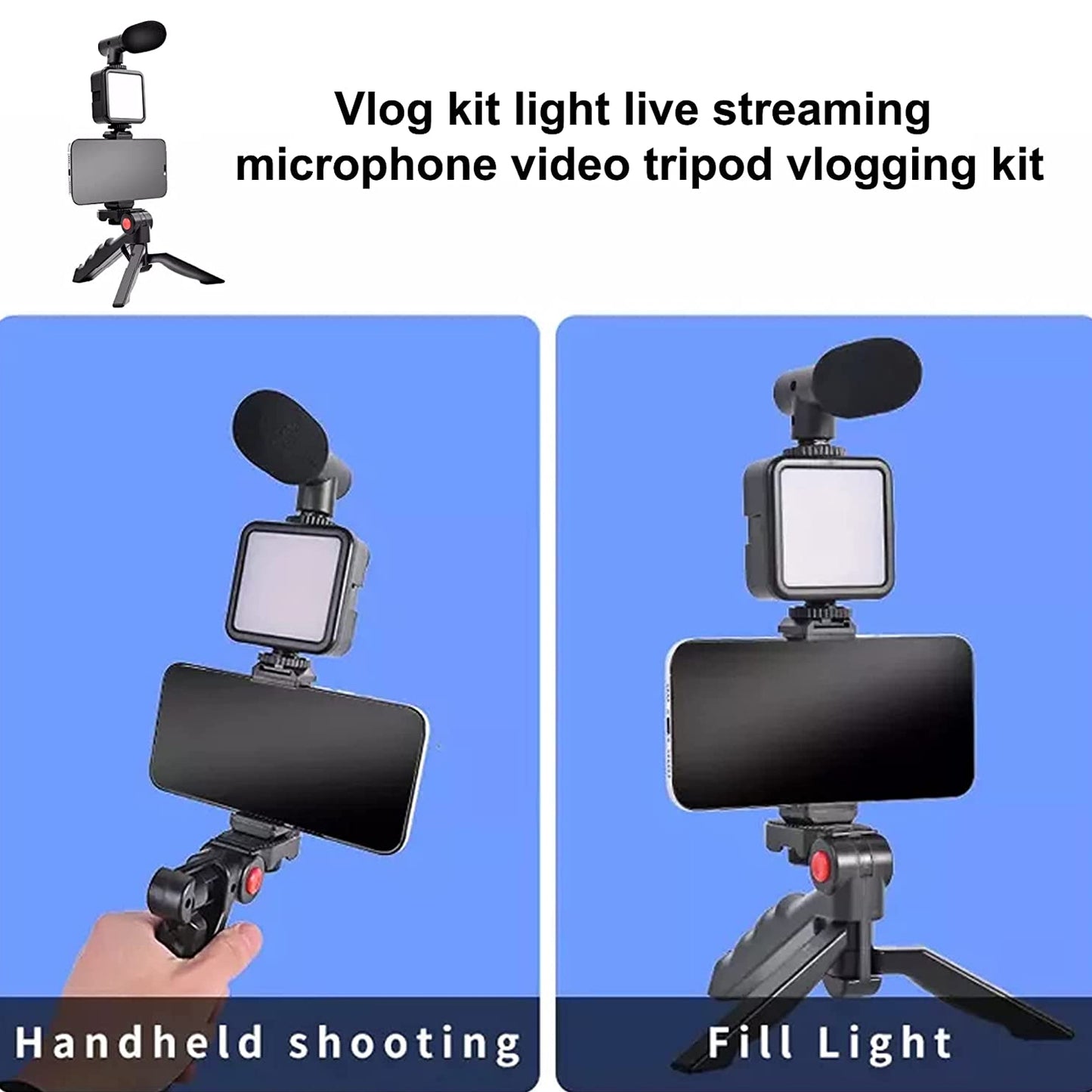 Vlogging Kit For Video Making With Mic Mini Tripod Stand Led Light Phone Holder Clip For Making Videos