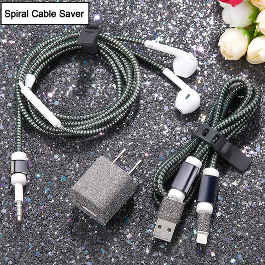 Metallic Finish Cable Spiral Protectorwire Repairpet Cord Protectorheadphone Saver Cable Wrapcover For Mac Charging Cable