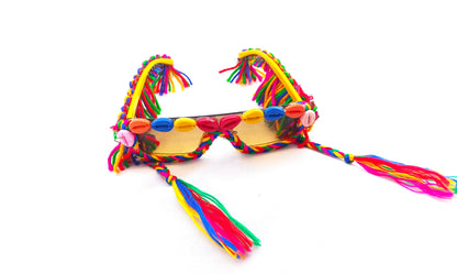 Handmade Navratri Sunglasses with Cowrie Shells & Colorful Threads – Ethnic Garba Goggles