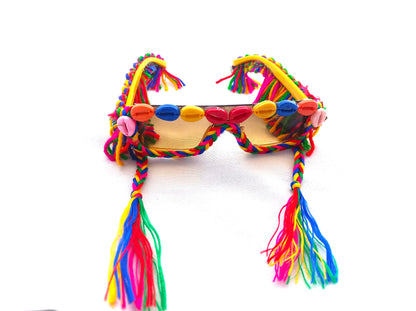 Handmade Navratri Sunglasses with Cowrie Shells & Colorful Threads – Ethnic Garba Goggles