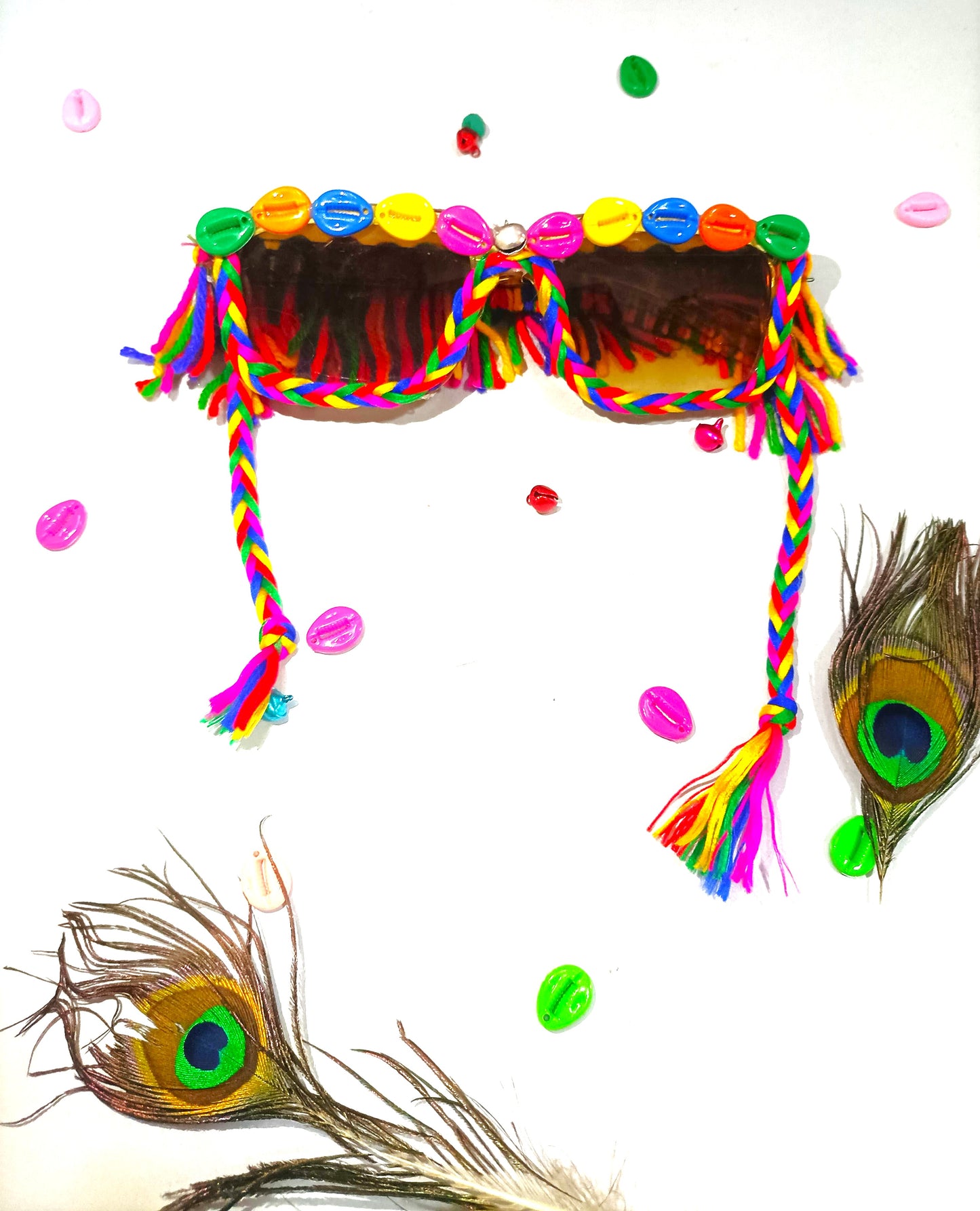 Handmade Navratri Sunglasses with Cowrie Shells & Colorful Threads – Ethnic Garba Goggles