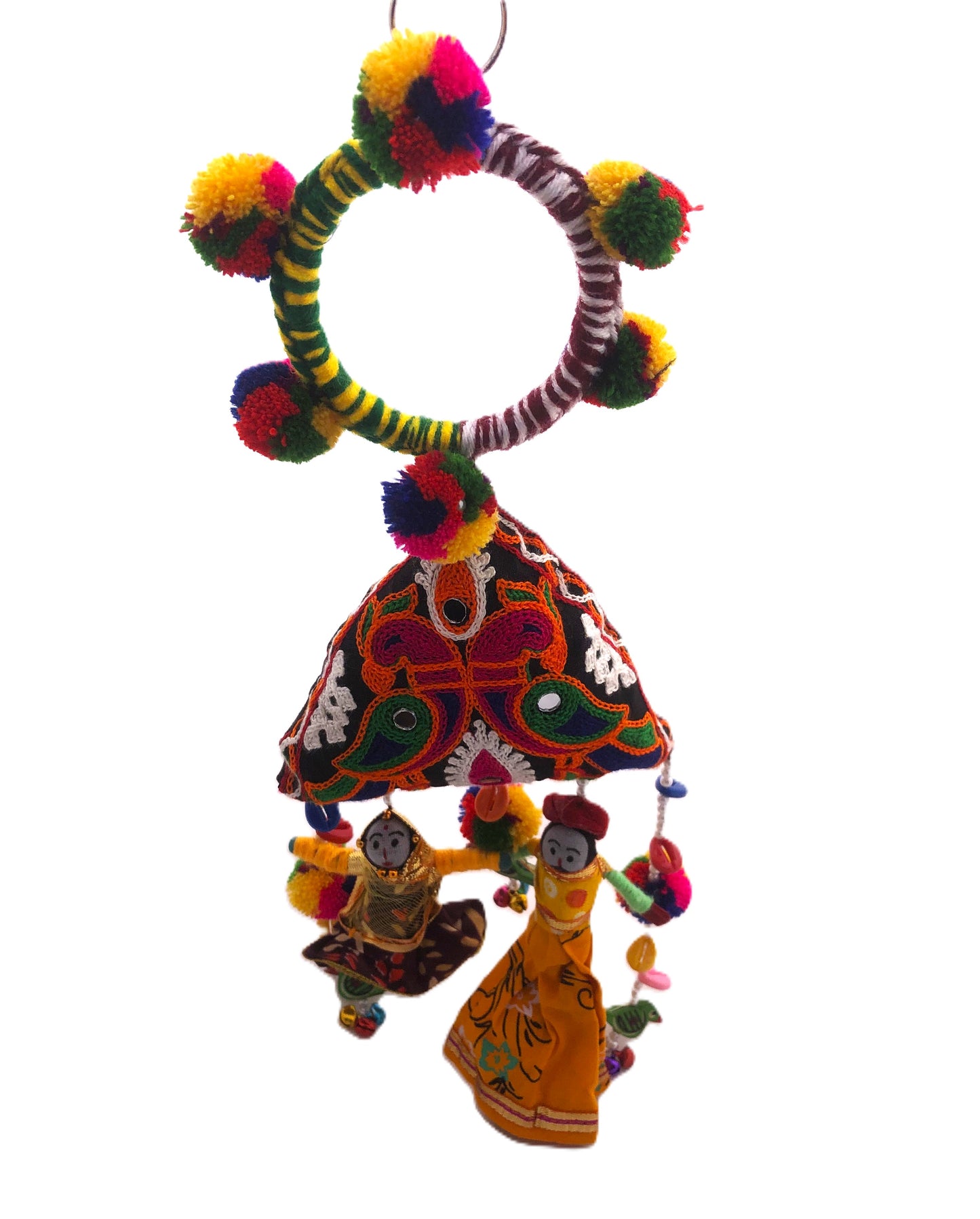 Handmade Rajasthani Doll Waist Zudo with Mirror Work & Pom-Poms – Navratri Garba Accessory