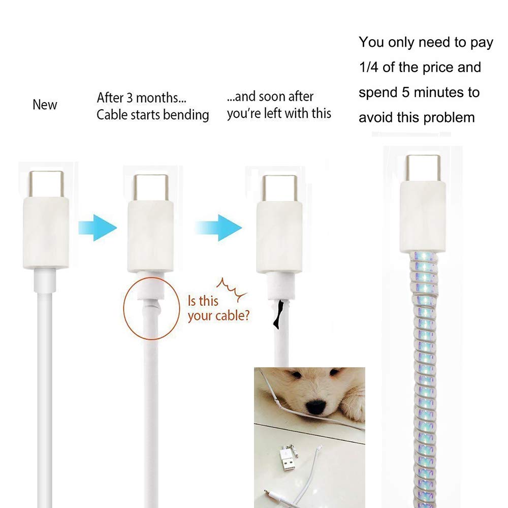 Metallic Finish Cable Spiral Protectorwire Repairpet Cord Protectorheadphone Saver Cable Wrapcover For Mac Charging Cable