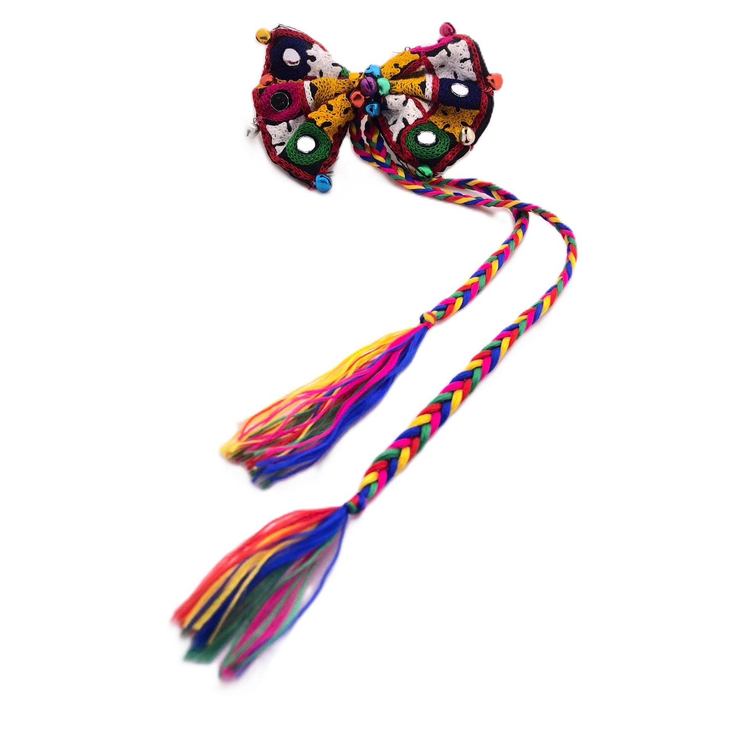 Handmade Mirror Work Hair Brooch with Bells – Traditional Navratri Hair Accessory