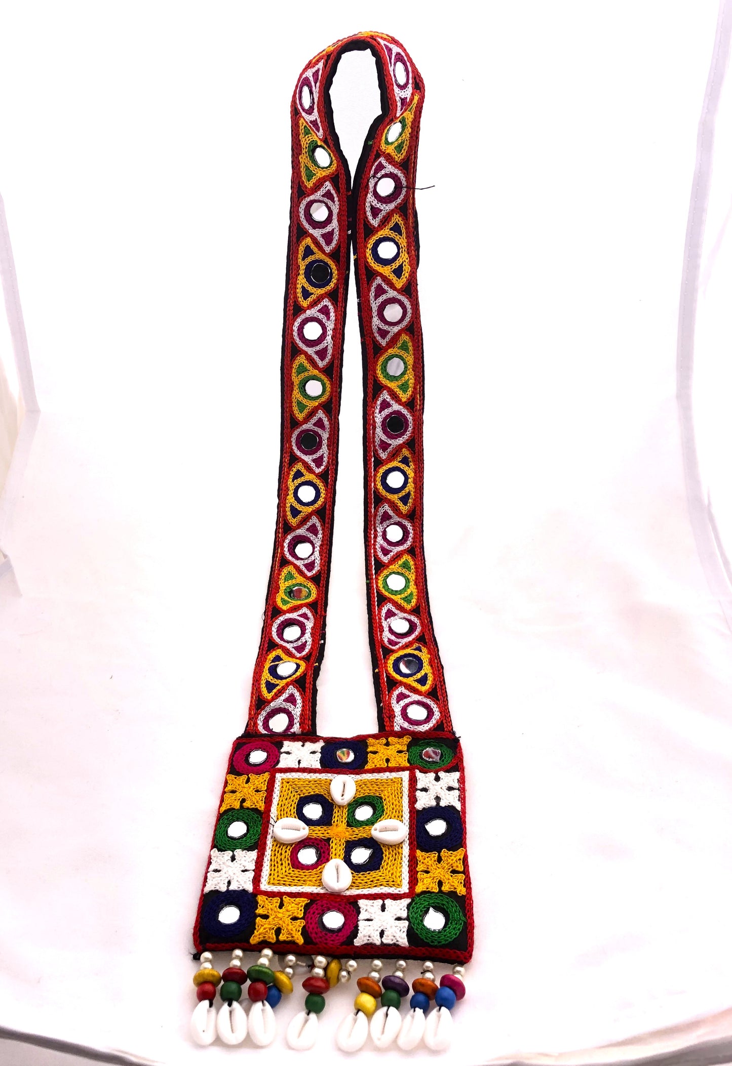Handmade Tribal Cowrie Shell & Mirror Long Necklace Set – Traditional Navratri Jewelry