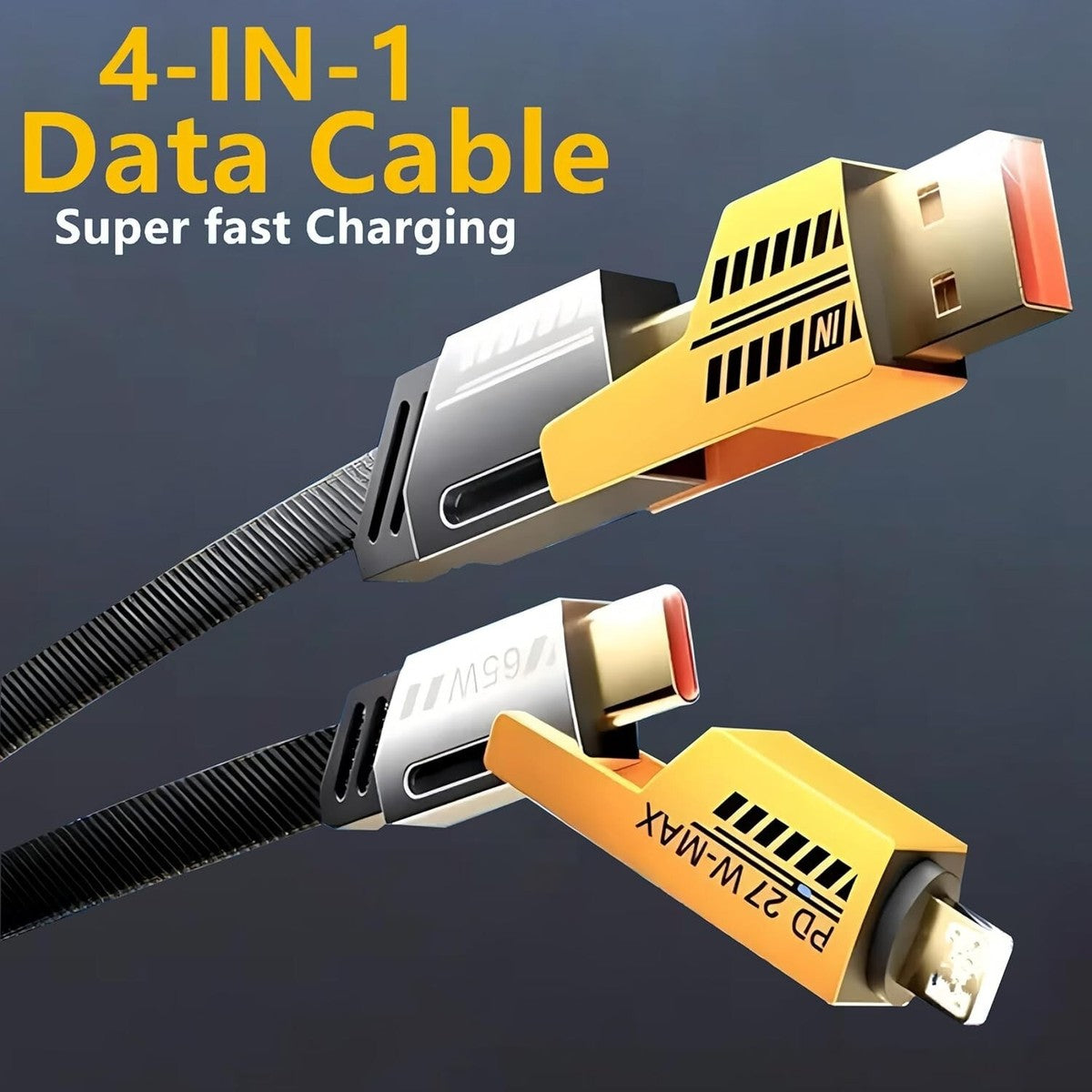 Ultimate Travel & Tech Essentials Combo – 4-in-1 Fast Charging Cable + Waterproof Pouch + Triangle Phone Stand + Cable Organizer (Pack of 4)